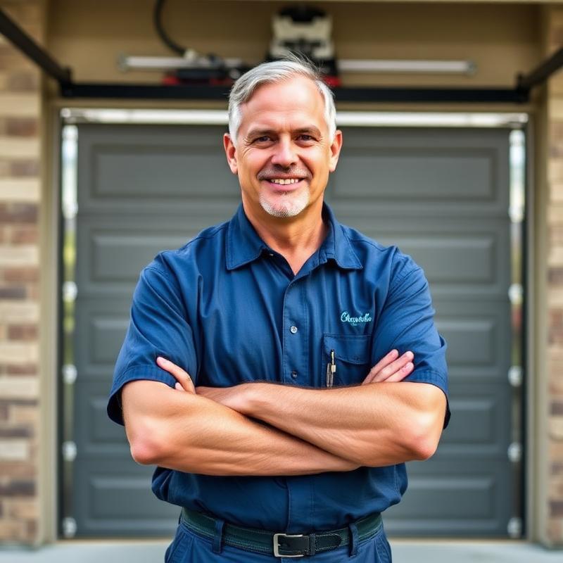 Garage Door Shaw Island founder and lead technician in company uniform